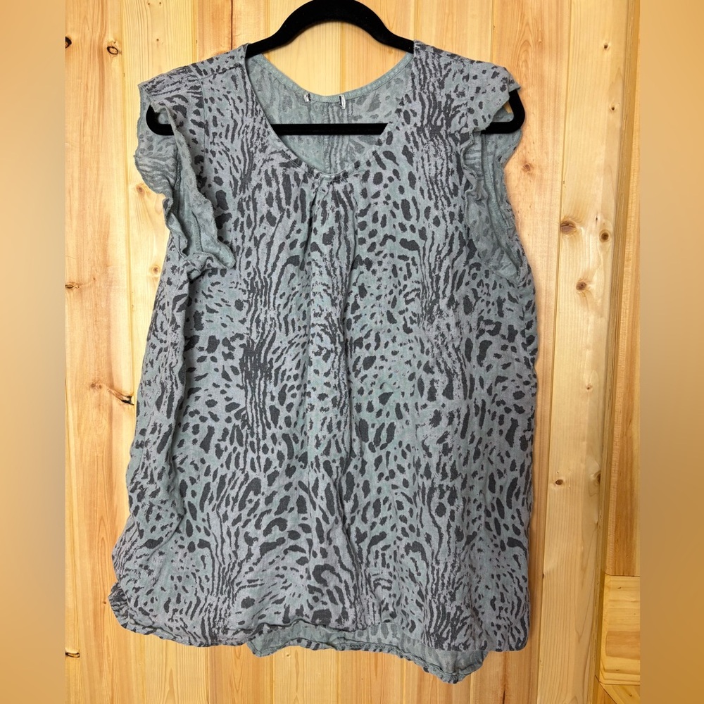 100% Linen Animal Print Tunic Top Women’s 1X Italy Capsule Lightweight Casual